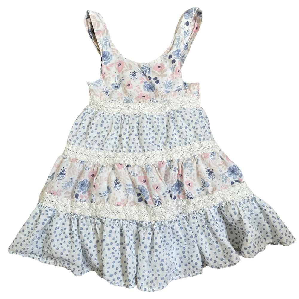 Tommy Bahama Girls Dress‎ 18M Tiered Floral Polka Dot Lace Trim Sleeveless